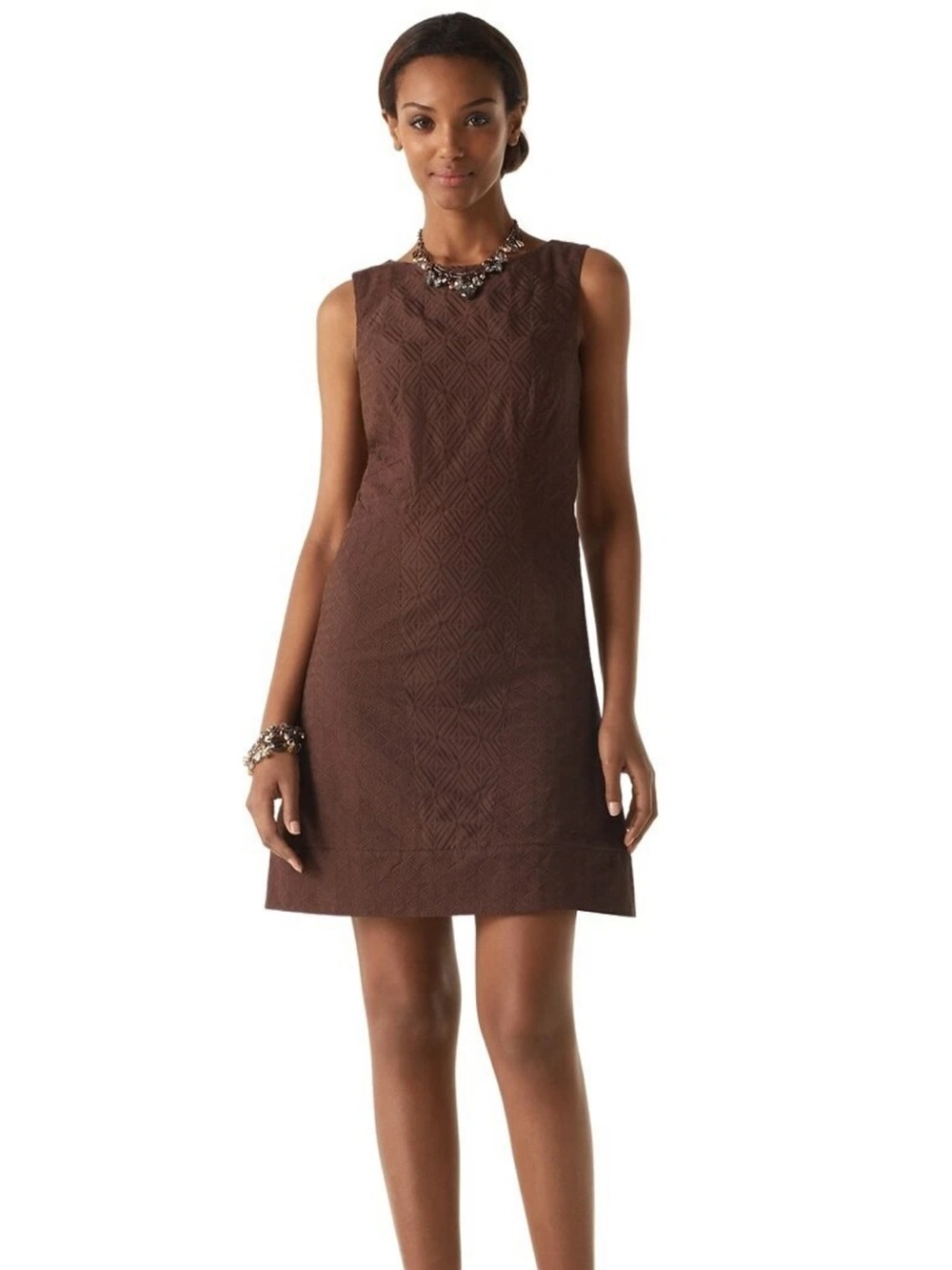 White House Black Market Brown Textured Jacquard Sheath Dress Size 2